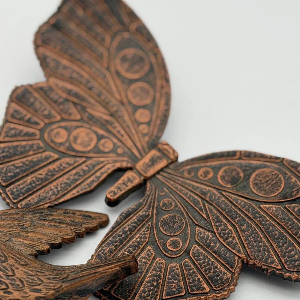Vintage Dart Ind Mid Century Copper Tone Hummingbird and Butterfly Wall Deco Set
